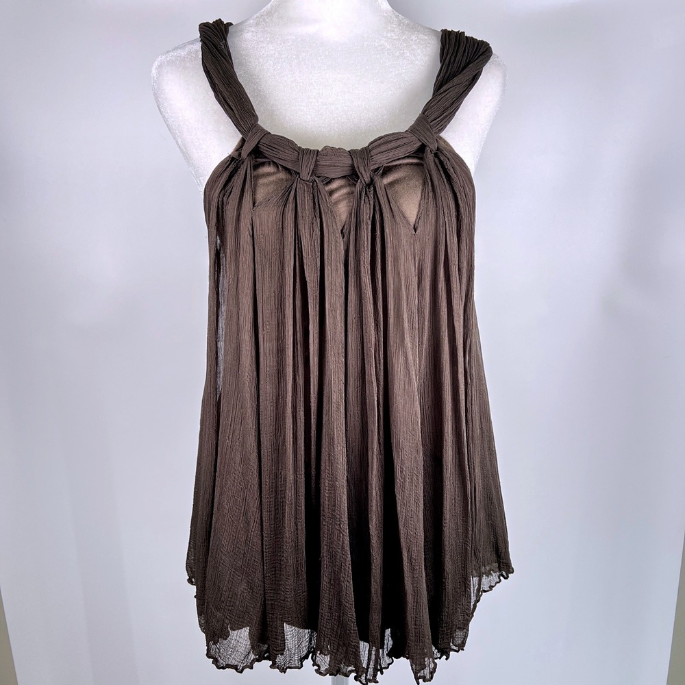 Willow & Clay Brown Knotted Sleeveless Flowy Top Womens Size M‎ Boho Coachella